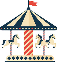 Vintage carousel illustration with horses, classic merry-go-round fairground ride for circus, amusement park, carnival décor and crafts © MstMukta
