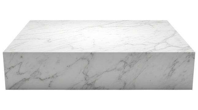 White rectangular marble stone block podium for product display on a transparent background
