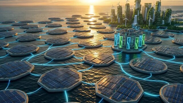 Solar Energy Platforms Supporting Smart City Infrastructure at Sunset