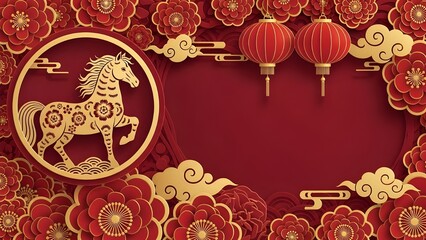 Elegant red Chinese New Year background with golden coins, floral patterns, and traditional ornaments symbolizing wealth and good fortune.