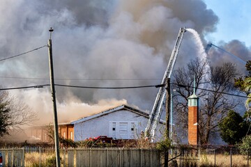 Burning Church Fire Being Extinguished near I-45 in Northern Houston