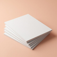 Stack of blank white paper sheets on peach background