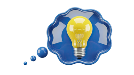 Lightbulb in a blue thought bubble representing an idea