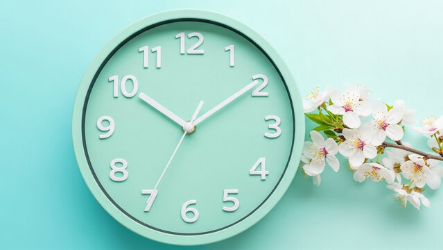Mint green clock with blossoms