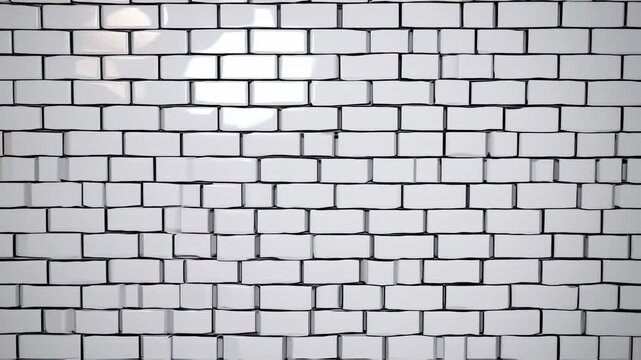 Abstract white brick wall texture with glossy finish and black grout lines, 3D effect