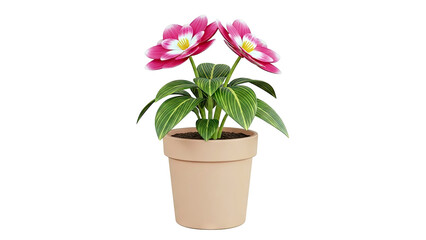 Obraz premium Pink and White Potted Flower with Striped Leaves