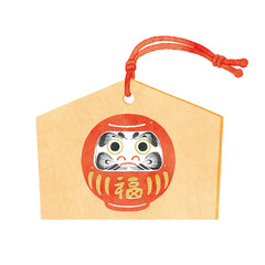 福を招く達磨の絵馬イラスト｜正月・初詣・日本の縁起物素材