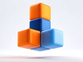 Obraz premium Three-dimensional abstract illustration featuring six glossy, colorful cubes in a stacked arrangement