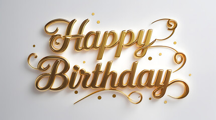 A gold-toned “Happy Birthday” script fills the frame with ornate flourish, soft focus creates a warm, celebratory mood ideal for greeting cards and social posts. 4K HD