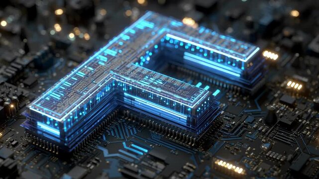 AI driven technology chip glowing on digital circuit board symbolizing futuristic economy growth