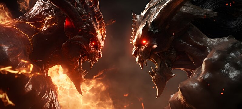 realistic photo of a glossy ifrit vs demon ,generative AI