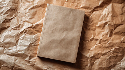 A blank book sitting on wrinkled paper