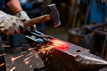 Blacksmith Forging Hot Metal with Hammer