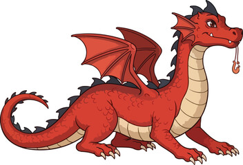 Red cartoon dragon with wings and tail red dragon fantasy