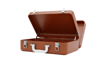 Brown Open Suitcase with White Handle