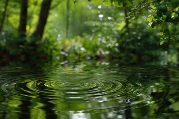A serene image showcasing water ripples with a blurred forest background, capturing nature's tranquility