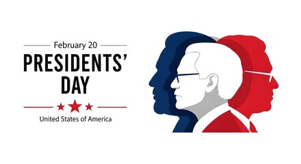 Commemorating the legacy of leadership, a graphic design honors the President's Day with profile portraits of iconic figures in shades of red and blue, symbolizing the heart of America. 