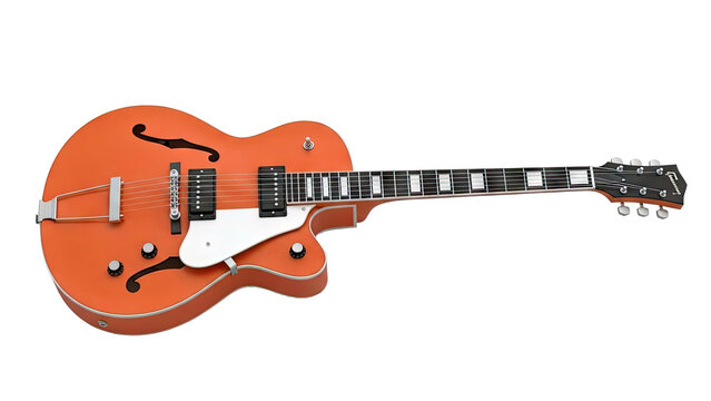Orange Hollow-body Electric Guitar with White Pickguard