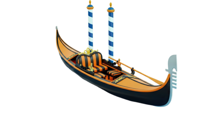 Venetian Gondola with Ornate Seating and striped Posts