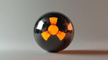 Radiation symbol on a dark reflective surface.