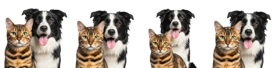 Cat and Dog Together Set Isolated on White Background, Cute Pet Friendship Concept