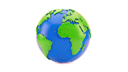 Stylized 3D globe showing continents and oceans