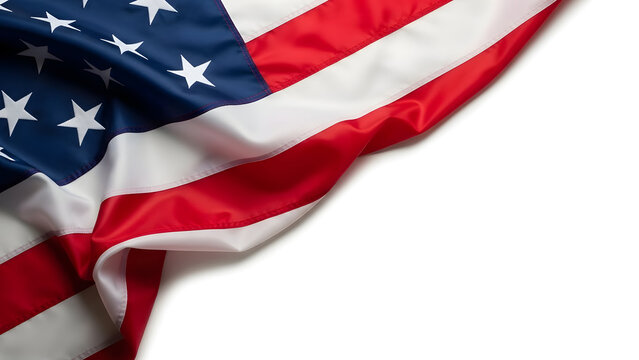 Closeup of american flag isolated on white background with fabric texture