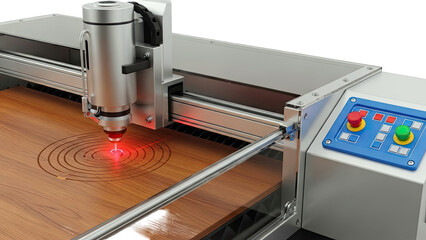 Laser engraver cutting concentric circles on wood