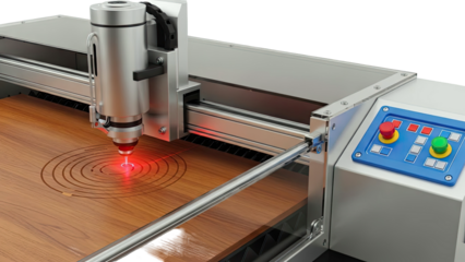 Laser engraver cutting concentric circles on wood