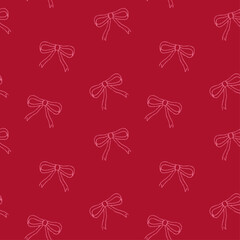 少し深い赤にうっすらリボンのイラストがさりげないシームレスパターン背景