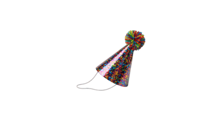 Vibrant Rainbow Party Hat with Pom-Pom on Black Background - Celebration