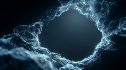 Abstract Digital Network Tunnel Background with Luminous Particles, Representing Technology