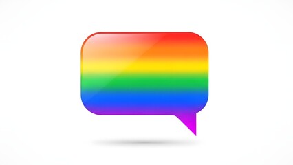 Brightly colored communication bubble in rainbow spectrum, embodying themes of diversity, acceptance, and expressive dialogue for social unity