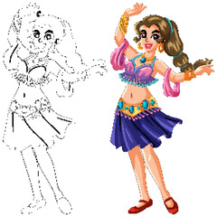 Smiling Middle Eastern Dancer in Colorful Traditional Costume