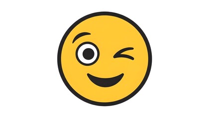 A cheerful yellow winking emoji icon with a black outline, conveying a friendly, playful, or secretive gesture, ideal for digital design and social media communication
