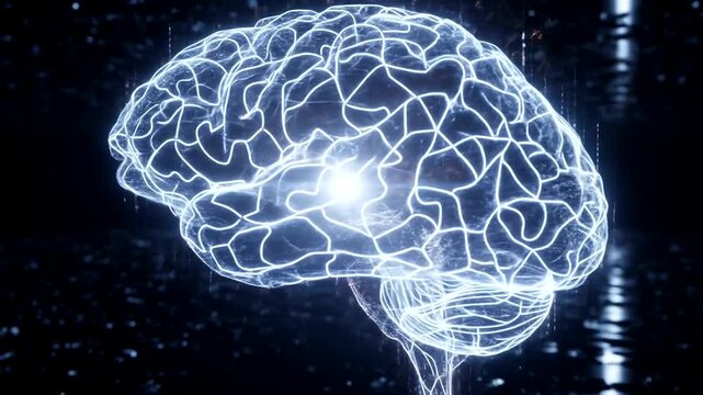 Illuminated Brain Depicting Neural Activity and Cognitive Processes in Digital Space.