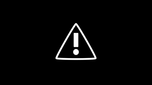 Animated warning alert triangle icon with exclamation mark, clean minimal style for safety videos, user interface and digital projects. Loop ready motion graphic in 4K alpha