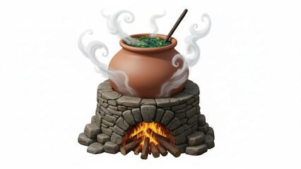 Boiling potion cooked on wood fire stove.
