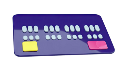 Purple credit card with yellow and pink accents