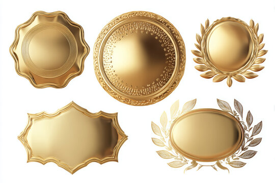 Gold badge gold label gold emblem gold medal gold frame gold wreath shiny metal luxury design elegant golden badge label emblem medal frame wreath
