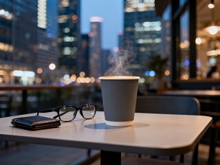 Hot coffee night city background