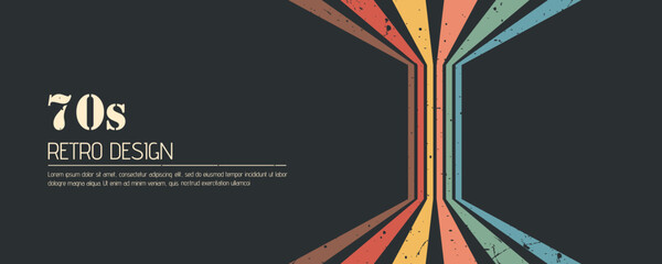 Stripe rainbow groovy. Graphic 70s style banner with artistic lines. Bold retro stripes for vintage prints or web banners. Vector illustration.