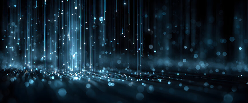 Abstract blue digital background with binary code and glowing lines, representing technology and data transfer in the field of cybersecurity or big data systems Generative AI - Powered by Adobe