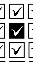Check mark icons set inside box isolated on white background. Unique or Dare to Be Different concept.