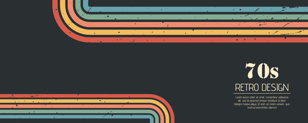 Stripe rainbow groovy. Artistic wallpaper with hippie feel, featuring curved stripes and dynamic wavy lines. Retro vector illustration.