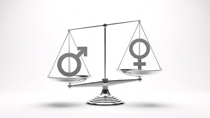 Gender equality scale with male and female symbols on white backdrop