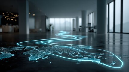 An AI plots a route for trucks on a global digital map.