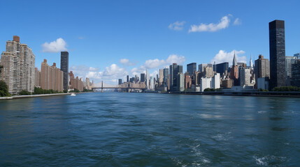 Obraz premium New York City Skyline Across the River With Bridges and Modern High-Rises on a Clear Day