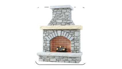 Stone Fireplace with Archway and Logs