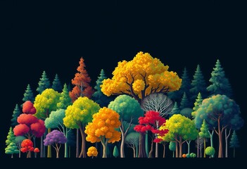 Abstract vector illustration of diverse trees, various heights and styles, pattern, tree